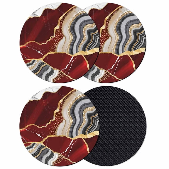 Red Marble Coasters Set of 4, Grey Gold Texture Vintage Farmhouse Art Absorbent Coasters for Drinks, Coaster for Bar Office Dining Coffee Table Accessories Decor, Non Slip Round Desk Coaster