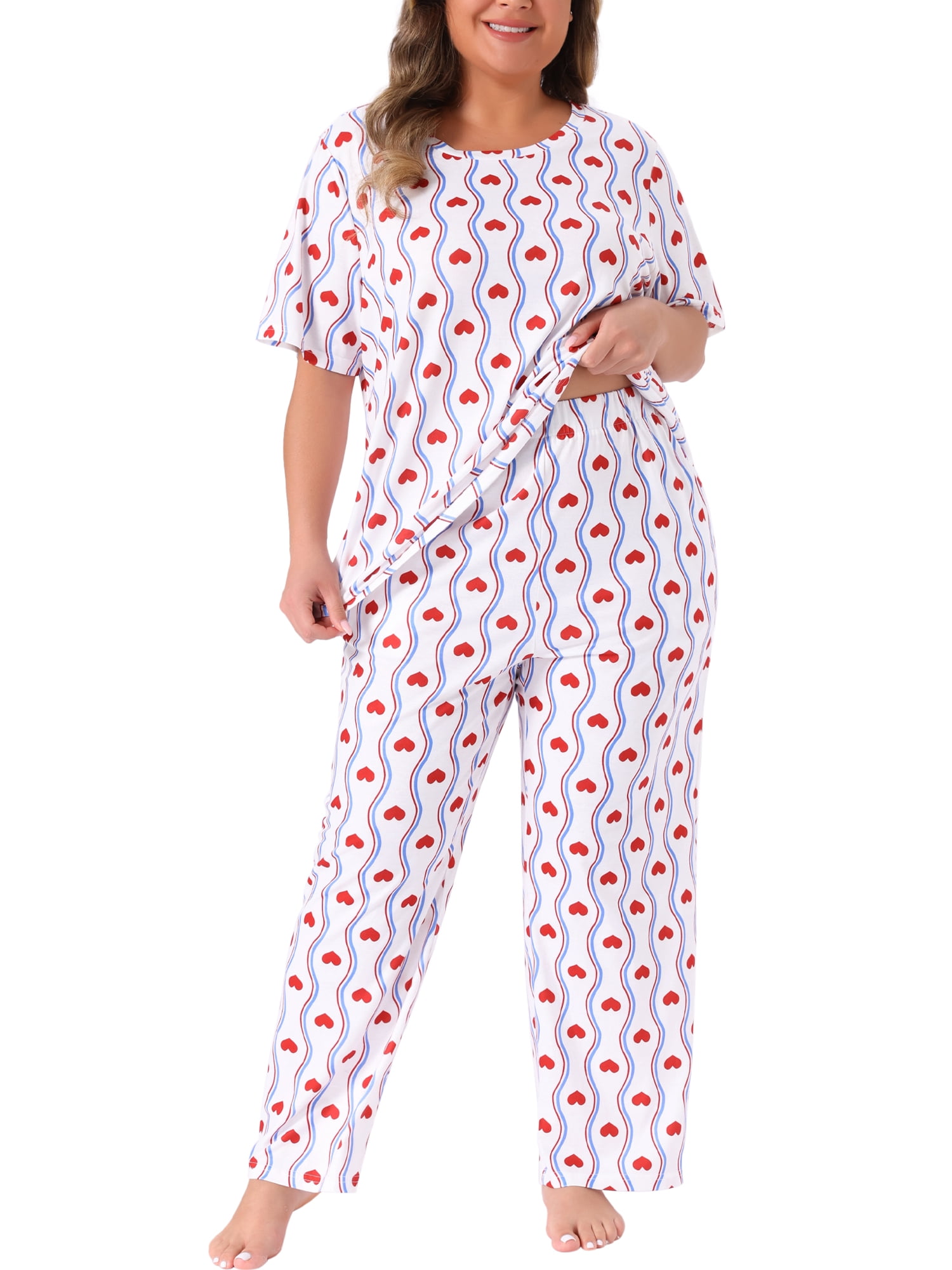 DARING DIVA Women's Plus Soft Sleepwear Tops and Pants Print Pajama Sets 3X White