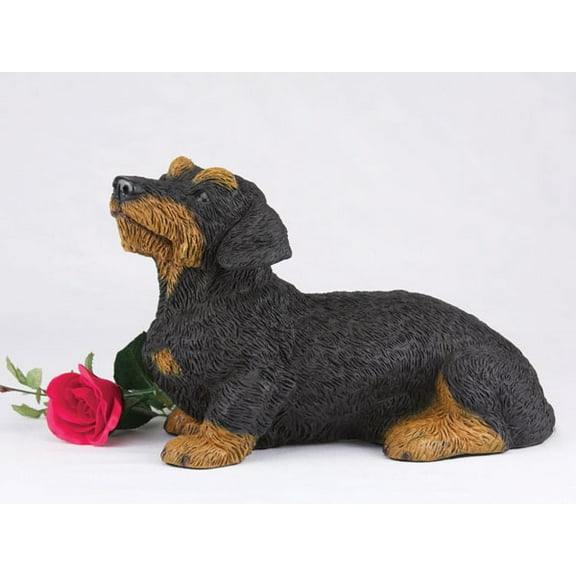 Dachshund Wirehaired Black and Tan Cremation Pet Urn for a Dog Memorial in remembrance of your beloved family pet
