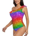 thumbnail image 2 of Haiem Colorful Glitter Women's One Piece Swimsuits Tummy Control One Shoulder Bathing Suits Ruffle Swimwear-Small, 2 of 8