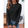 thumbnail image 6 of Womens Sweaters Crewneck Cable Knit Sweater Long Sleeve Fall Tops for Women Black L, 6 of 8