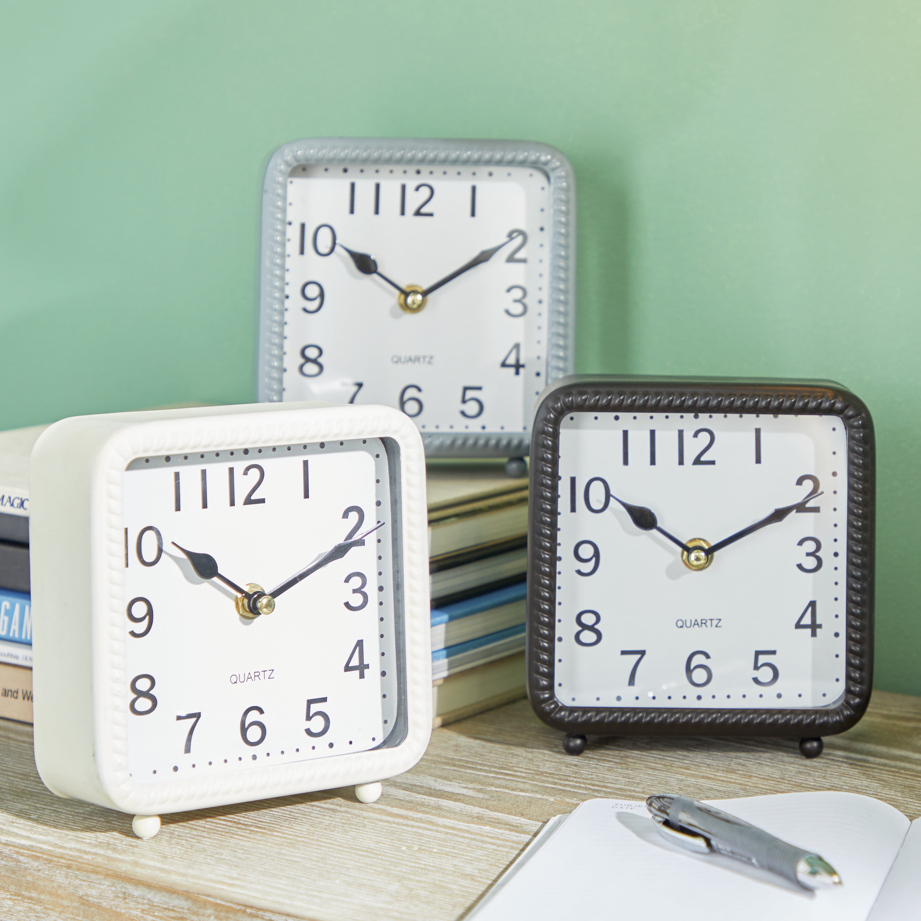 DecMode 6" White Metal Clock, Set of 3