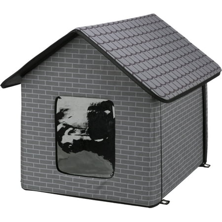 TRIXIE 1-Story Insulated Waterproof Material Small Indoor-Outdoor Cat House with Door Flaps  Gray