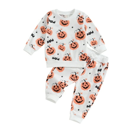

Meihuid Baby 2Pcs Halloween Outfits Pumpkin Bat Print Tops + Pants Set