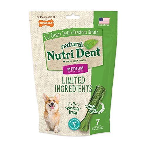 Nylabone Nutri Dent Limited Ingredient Dental Dog Chews, Medium (Up To 30 lbs), Green