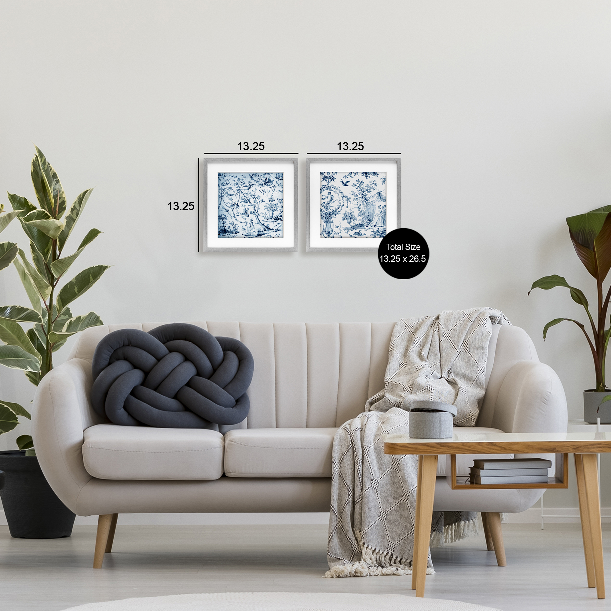 Intricate Toile Scenery 2 Piece Gray Framed Print Under Glass Set, design by Vintage Hustle