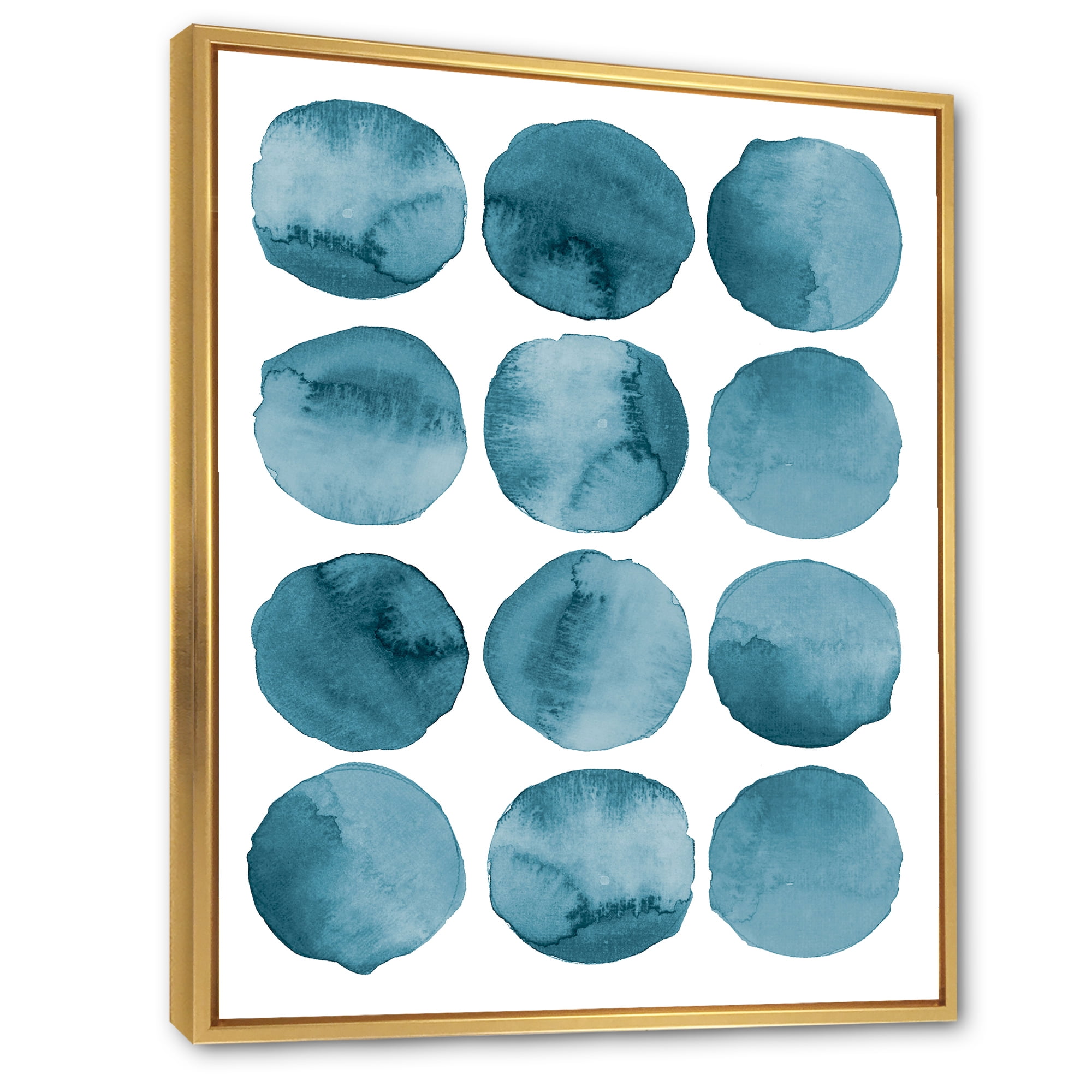 Designart 'Blue Aquamarine Circles Geometric Elements' Modern Framed Canvas Wall Art Print