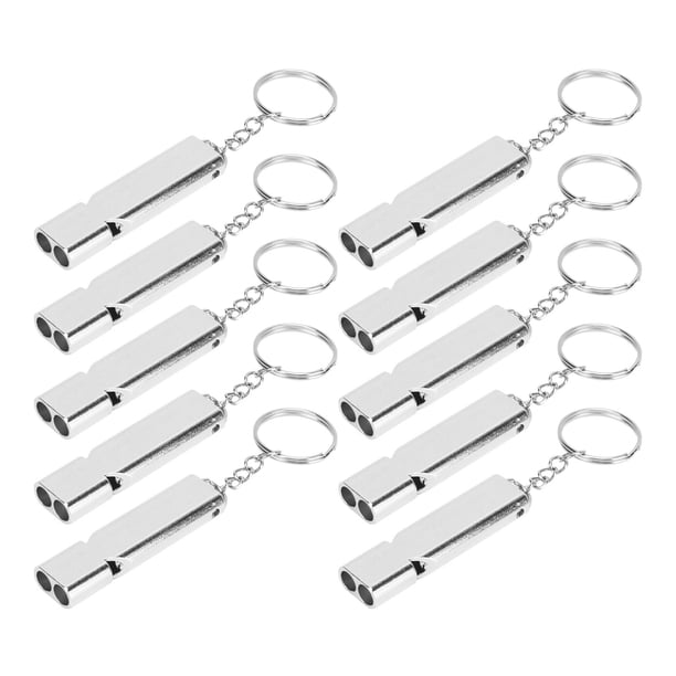 10 Piezas De Silbato De Supervivencia De Emergencia, aleación De Aluminio Doble Tubo De Tubo De Alta Frecuencia Con Llavero