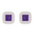 thumbnail image 3 of 2.31 Ct Princess Cut Halo Studs Purple Natural Amethyst 14K White Rose Solid Solid Gold Everyday Dainty Earrings Screw Back, 3 of 7