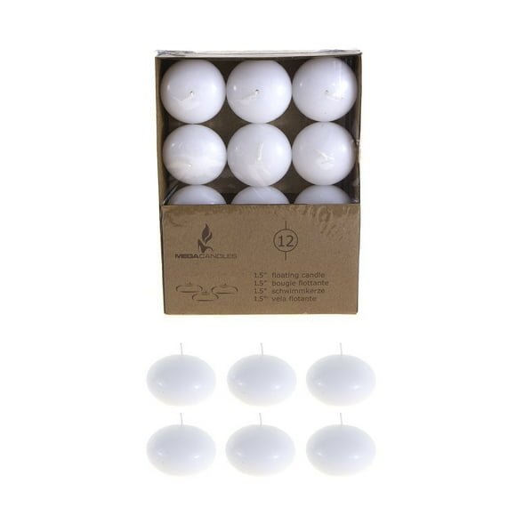 Mega Candles - Unscented 1.5" Floating Disc Candles - White, 2 Pack of 12, Set of 24