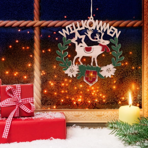 xihome Adorno navideño redondo de madera con diseño de Pap Noel, reno y muñeco de nieve cortado con lser para la puerta de entrada, el rbol, la pared y la decoracin navideña del hogar.