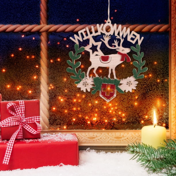 Adornos navideños, adornos navideños, regalos navideños, decoración navideña, letra redonda de madera para colgar en la puerta, letrero cortado con láser para decoración navideña del hogar, árbol, par