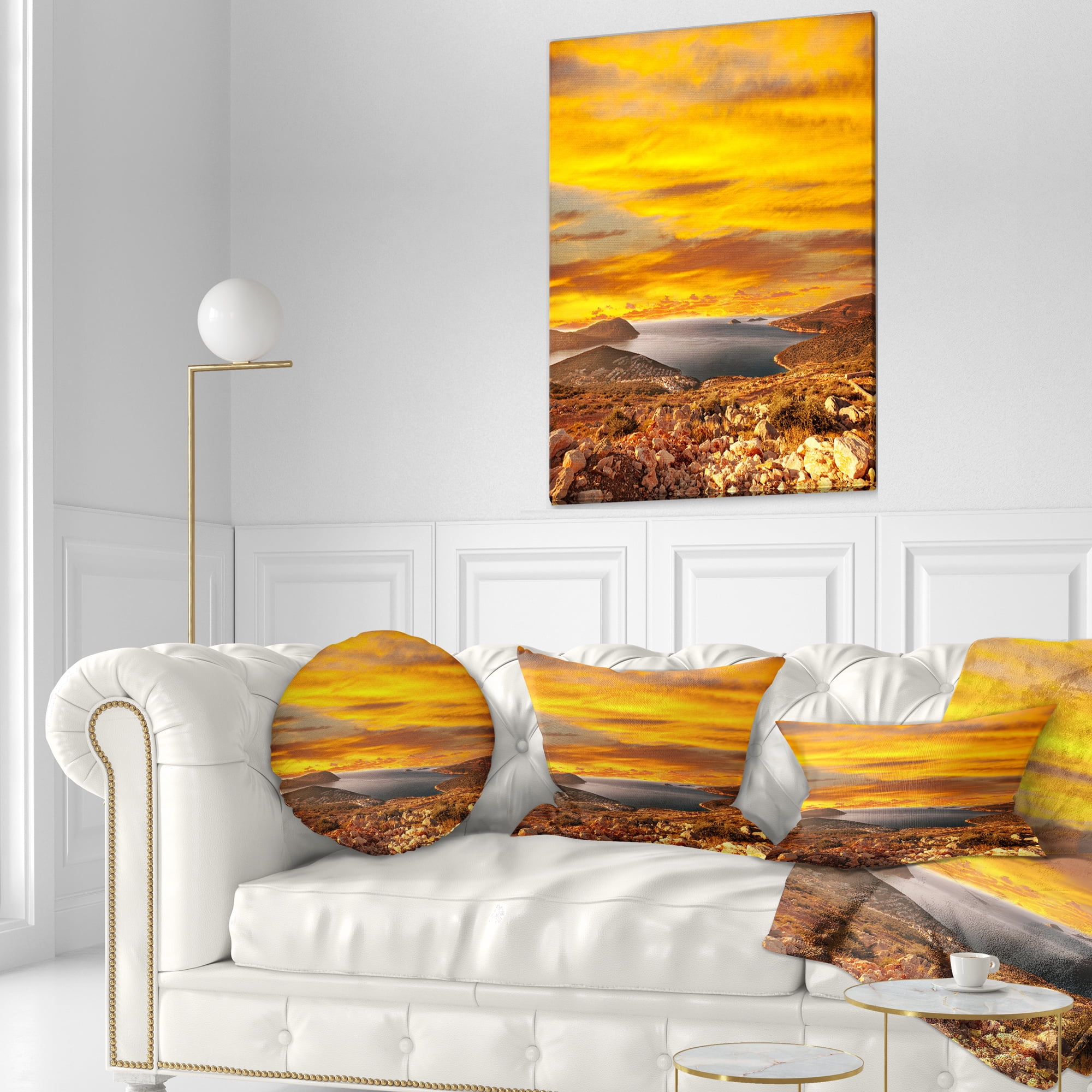 Designart Beautiful Landscape under Yellow Sky - Landscape Printed Throw Pillow - 12x20