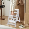 thumbnail image 3 of Loyalheartdy 3 Tier White Folding Step Ladder Portable Adults Wooden Anti-Slip Step Stool for Home Bathroom Max 330 lbs, 3 of 12