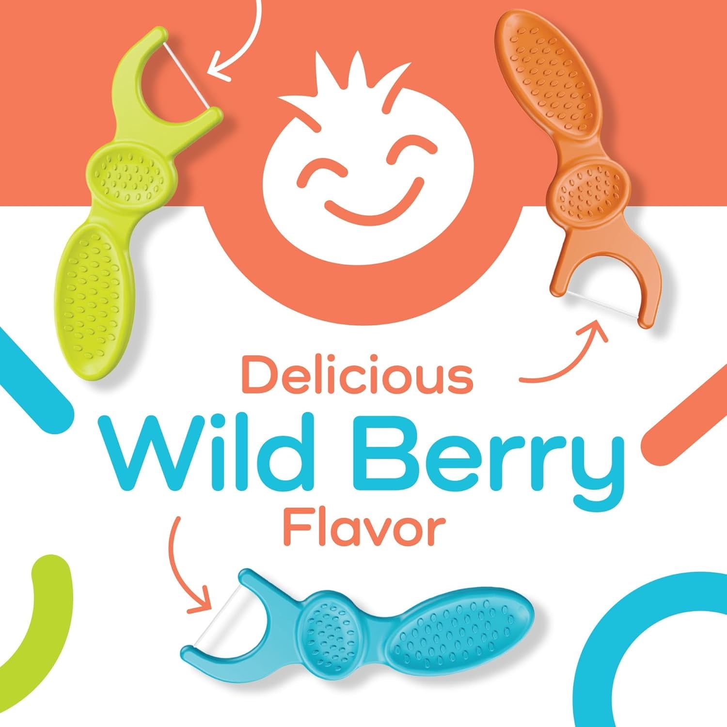 Kids Dual Gripz Floss Picks with Double Grip handle, Wild Berry Flavor, Colorful Floss Picks for Kids of All Ages, 75 Count (Pack of 4)