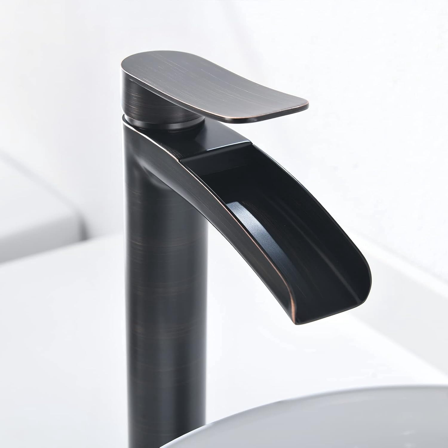 Tall Bathroom Vessel Sink Faucet, Single Hole Single Handle Waterfall Oil Rubbed Bronze Bathroom Faucet, with Metal Pop Up Drain and Water Supply Lines