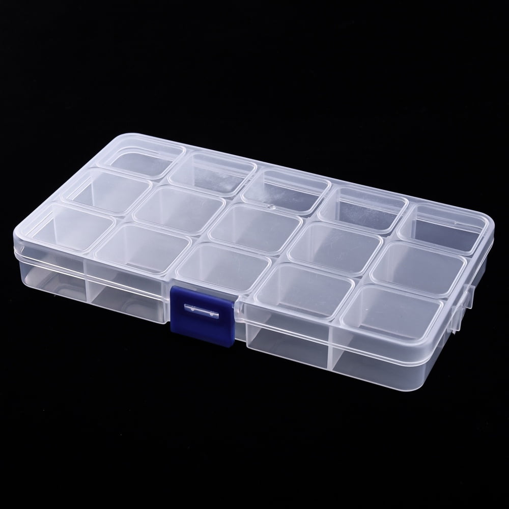 10pc Plastic Bead Storage Container 15 Compartment Organizer Boxes Rectangle Clear 17.5x10x2.5cm Compartment: 3.2x2.9x2.1cm