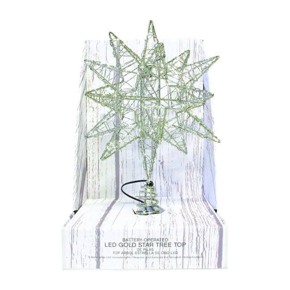 Celebrations 9736828 10 in. Metal Microdot LED Star Tree Topper, Gold