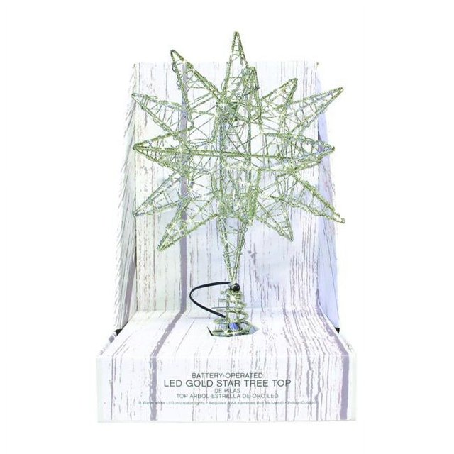 Celebrations 9736828 10 in. Metal Microdot LED Star Tree Topper, Gold
