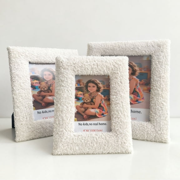KUNPENG Soft Plush Picture Frame Fluffy Sherpa Photo Holder Cozy Aesthetic Room Decor Modern Boucle Tabletop Display Stand Minimalist Winter Home Accent Gallery Wall Art Fits 4x6 Photo 7x9 Inches