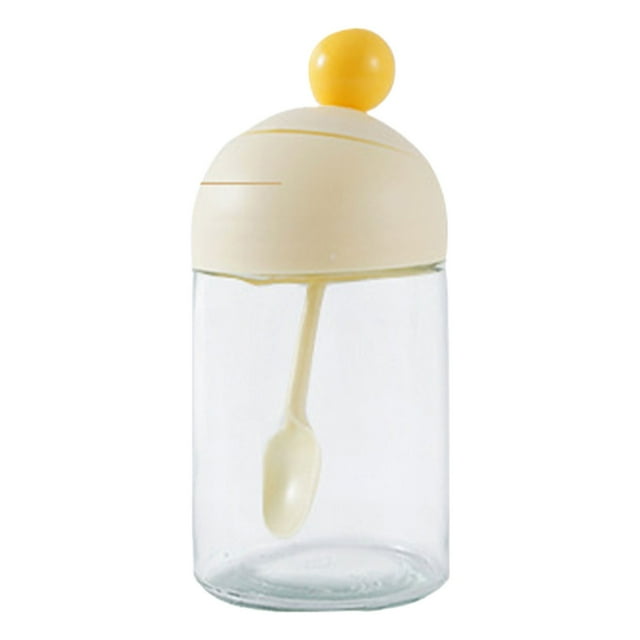 Less Than 5 Food Storage Cute Kitchen Sealed Jar with Spoon and Lid – Versatile Glass Seasoning Container for MSG and Other Condiments – Ideal for Home Use