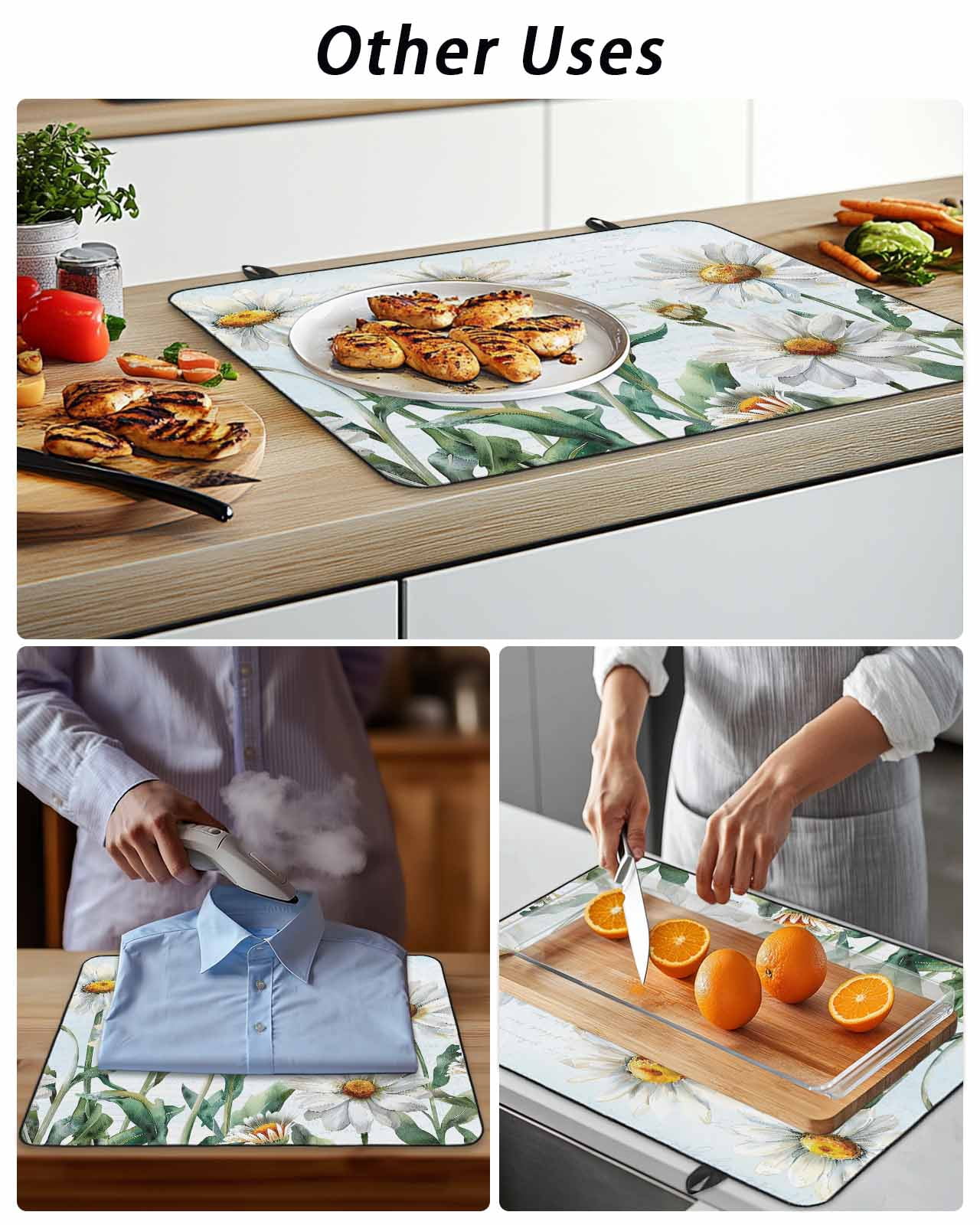 Stove Top Covers for Electric Stove, Spring Floral Glass Stovetop Cover Protector, Watercolor Summer Botanical White Daisy Induction Cooktop Protector Oven Mat for Kitchen Countertop 24"x21"