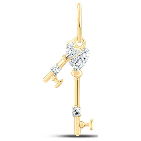 10kt Yellow Gold Womens Round Diamond Key Pendant 1/20 Cttw