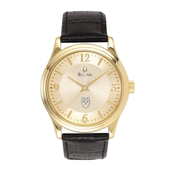Men's Gold Emory Eagles Stainless Steel Watch with Leather Band
