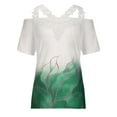thumbnail image 3 of DYMADE Womens Basic Tops Floral Short Sleeve Cold Shoulder Lace Pullover Casual T-Shirts, 3 of 4