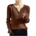thumbnail image 2 of SeekIslan Women's Fall V Neck Button Front Cardigan with Long Sleeves and Ribbed Trim, 2 of 5