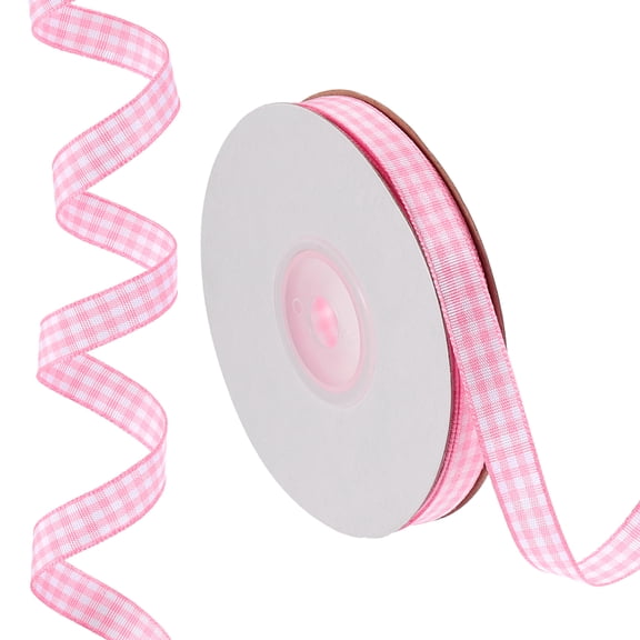 Uxcell 25 Yards x 0.4" Plaid Ribbon, Pink Gingham Ribbon Gift Wrapping Ribbon for Thanksgiving Bow Wreath Craft Birthday Wedding