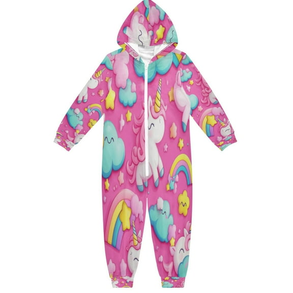 Soft Big Kids Onesie Pajamas Cozy Loose-Fit Jumpsuits for kids with Pockets for Christmas Lounge & Play Unicorns and Clouds