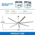 thumbnail image 4 of Dextrus 96 Inch Ceiling Fan with Lights and Remote Control, Large Ceiling Fan with 6-Speed,7 Aluminum Blades - Nickel, 4 of 10