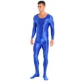 thumbnail image 4 of YIZYIF Mens Shiny One Piece Sports Bodysuit Full Body Workout Tights Long Sleeve Elastic Jumpsuit Blue XL, 4 of 7