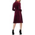 thumbnail image 3 of INSPIRE CHIC Women's Velvet Dress Mock Neck Button Front Ruffle Vintage Flare Dresses XL Burgundy, 3 of 6