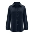 thumbnail image 4 of Stamzod Womens Fall Fashion 2025 Corduroy Shirt Women Long Sleeve Button Up Shirt Casual Loose Shackets for Women 2025 Dark Blue S, 4 of 9
