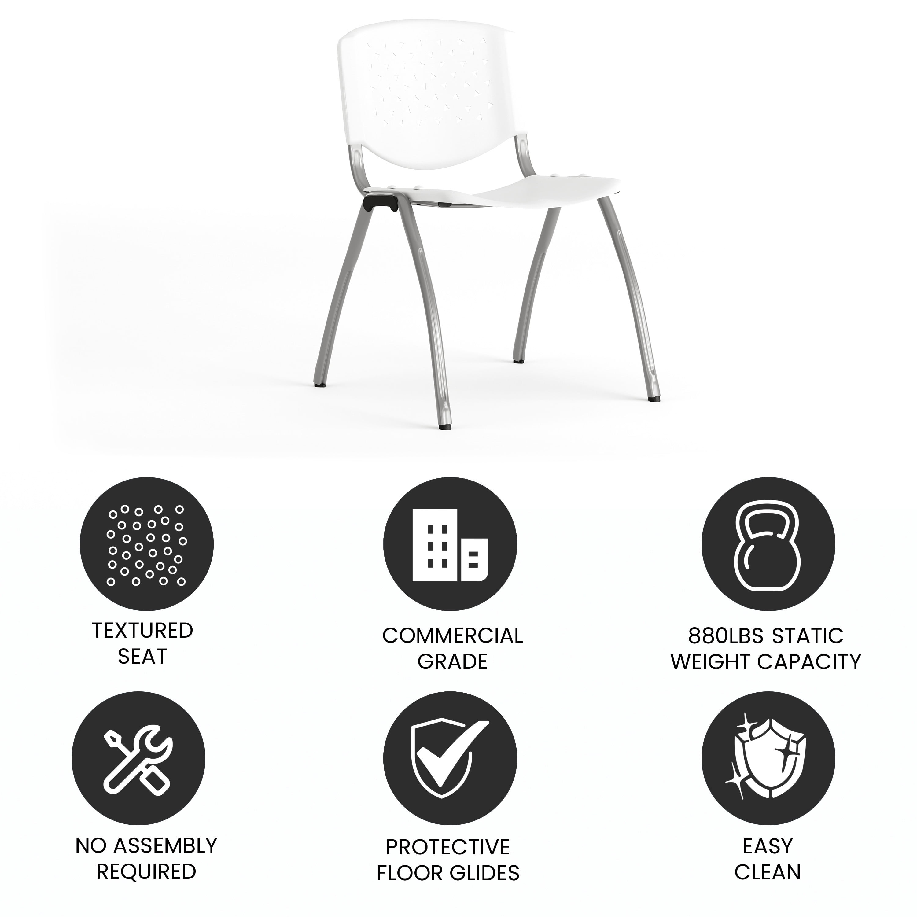 Flash Furniture HERCULES Series 880 lb. Capacity White Plastic Stack Chair with Titanium Gray Powder Coated Frame