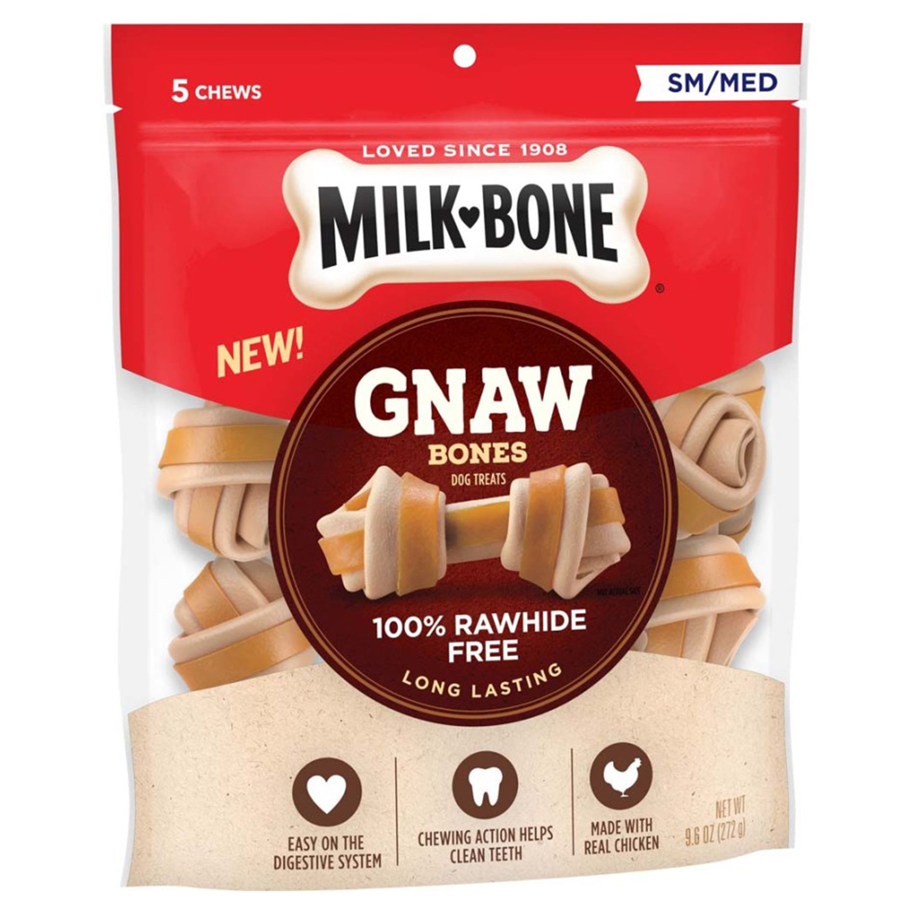 Milk Bone GnawBones Rawhide Free Knotted Bones Chicken Mini 19.1 Ounce
