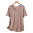 thumbnail image 4 of Women Pajama Tops Solid Crew Neck Short Sleeve Thin Plain Style Basic Layering Tee Sleep Top, 4 of 4