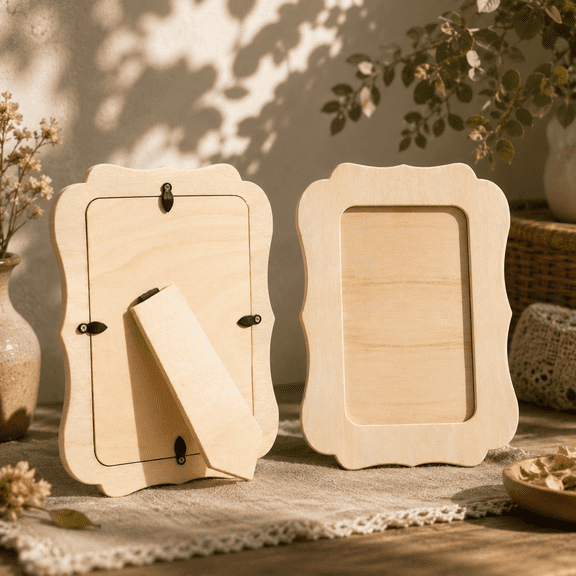 Wooden Wavy Frame, Graffiti DIY Unfinished Wood Picture Frame Decoration for Art Craft Projects Home Tabletop Ornament Hand Painted Gift
