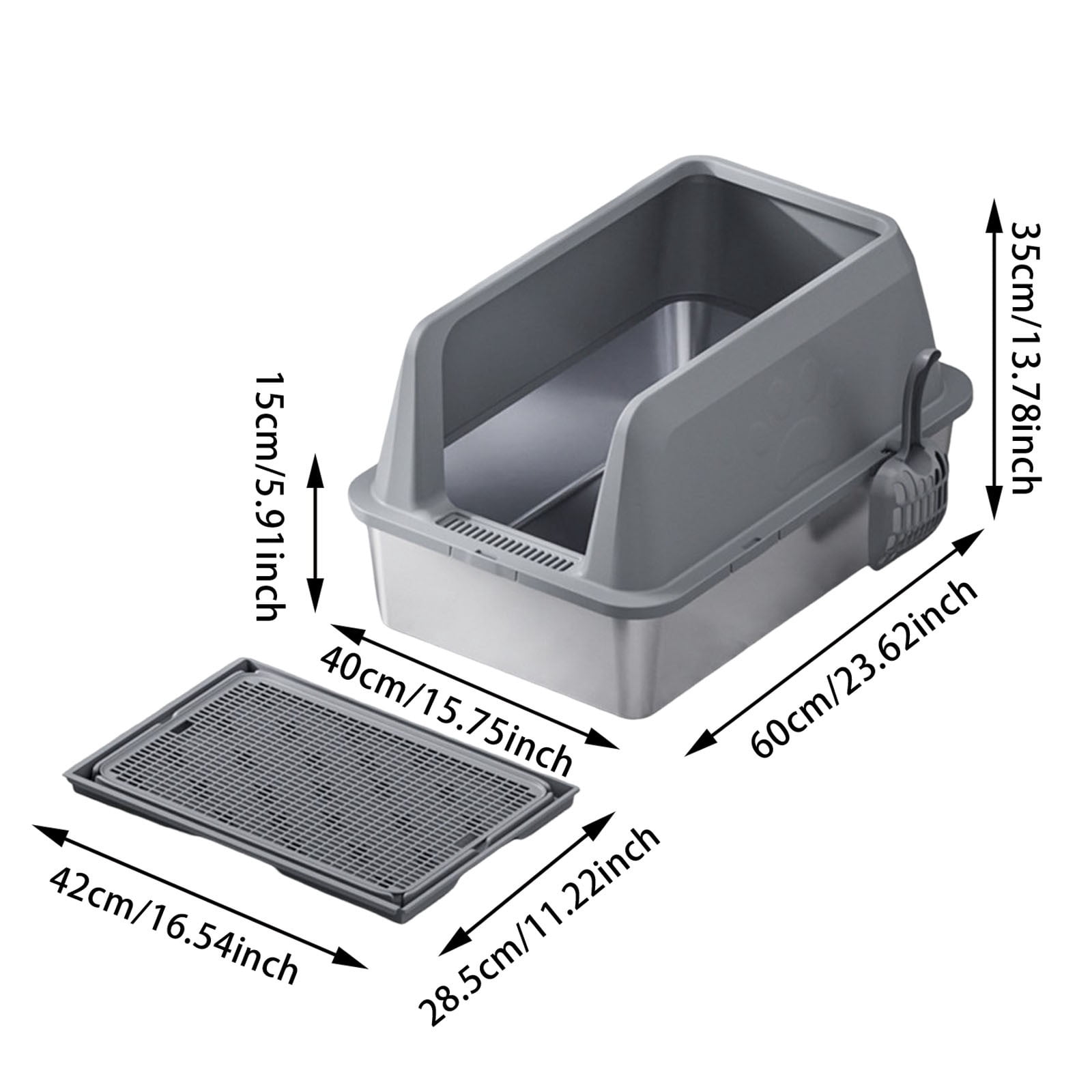 Extra Large Stainless Steel Litter Box for Big Cats Litter Pan with High Sides | Anti-Urine Leakage, Non-Stick & Odor Resistant | Easy Cleaning Pet Toilet Supplies with Scoop& Mat Included