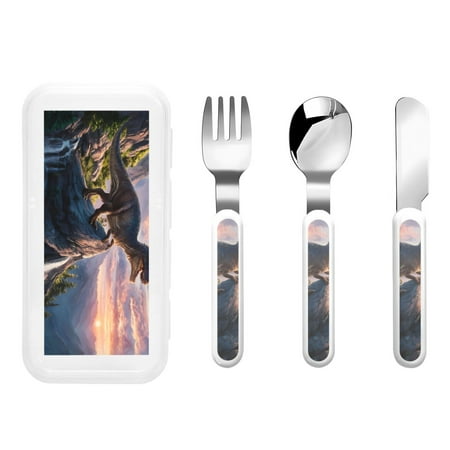 

Picia Sunset Cliff Dinosaur Print Children s Knife Fork And Spoon Set - Kids’ Knife Fork Spoon - Stainless Steel Kids Silverware Set - Metal Kids Cutlery Set