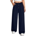 thumbnail image 2 of Hurxie Plus Size Pants for Women Drawstring Waist Wide Leg Palazzo Beach Pants with Pockets Navy,2XL, 2 of 6