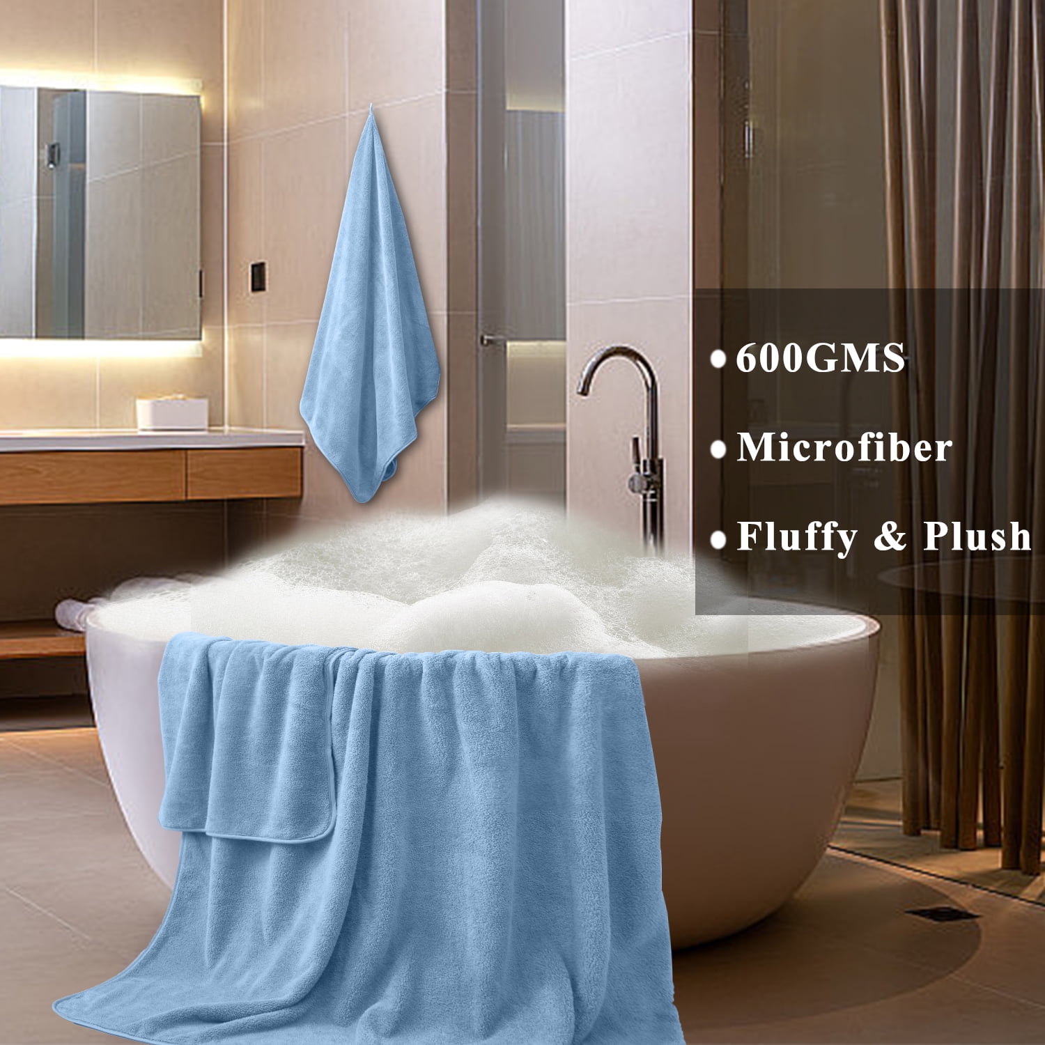 Smuge 8 Piece Oversized Bath Towel Set, Microfiber Ultra Soft Plush, 700 GSM Highly Absorbent Quick Dry Luxurious Bath Sheets Towels for Bathroom Hotel(Blue)