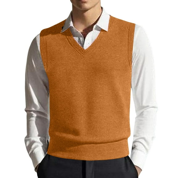 FINALGANG Men's Knitted Sweater Vest Warm Solid Color Relaxed Fit Pullover Sleeveless V Neck Jumper For Casual Outdoor Wear Classic Knitwear