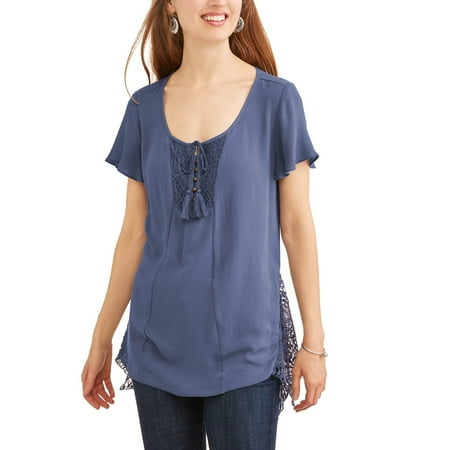 - Women's Gauze Peasant Top With Crochet