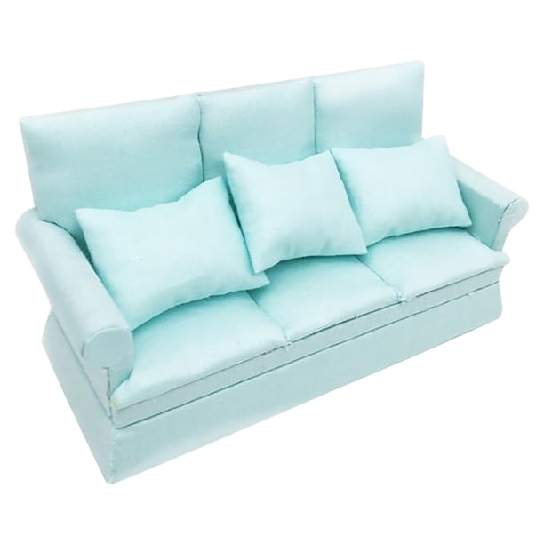 1:12 Mini casa de muñecas sala de estar cocina decoración sofá con tres almohadas Wmkox8yii fhajkh2358