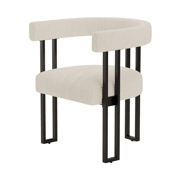 Vanity Chair for Makeup Room, Corduroy Accent Chair with U-Shaped Backrest, Modern Comfy Desk Chair No Wheels, Upholstered Dining Chair with Metal Legs for Bedroom, Living Room (White,1)