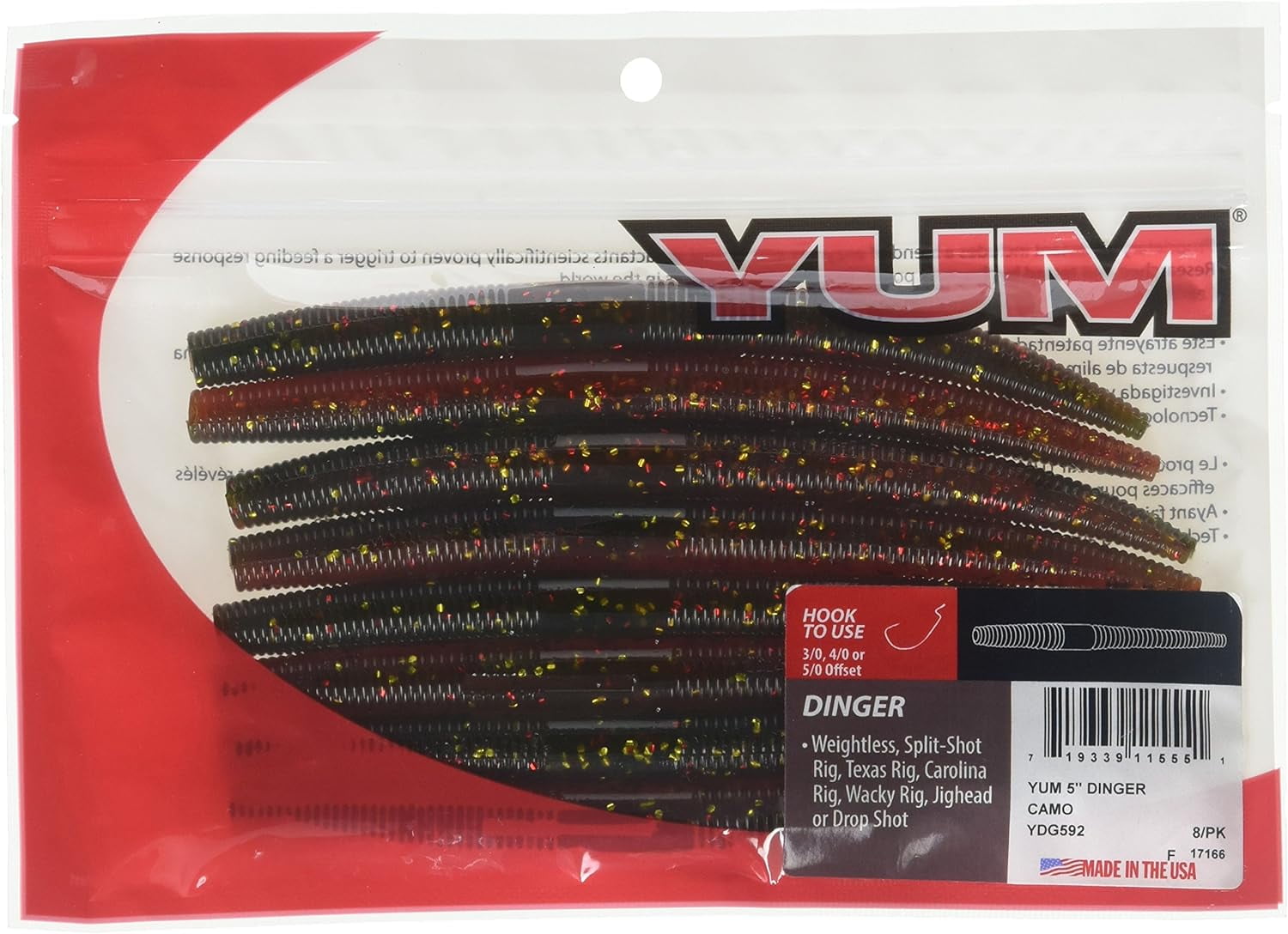 YUM Dinger Fishing Lure Soft bait Watermelon Red Flake 5 In. 