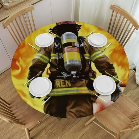 

Ullo0ord Firefighter Fireman Flame Tablecloth Round Fitted Table Cloth with Elastic Edge Waterproof Oil-Proof Table Cover for Tables Picnic Tablecloths for Party Dining Camping Outdoor Medium 38 -42